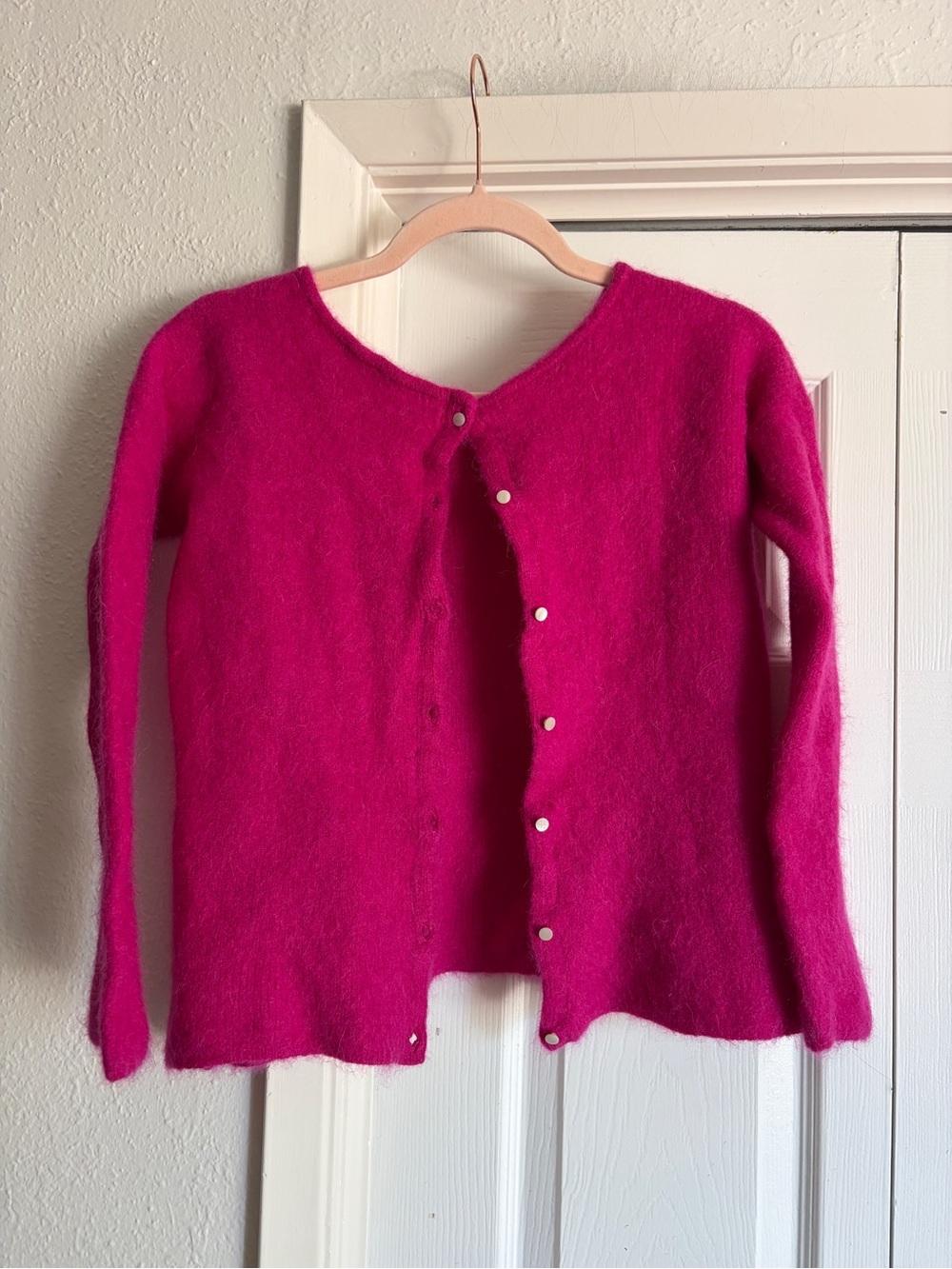 Sezane Fuchsia Button-Front Mohair Baby Alpaca Blend Sweater Cardigan